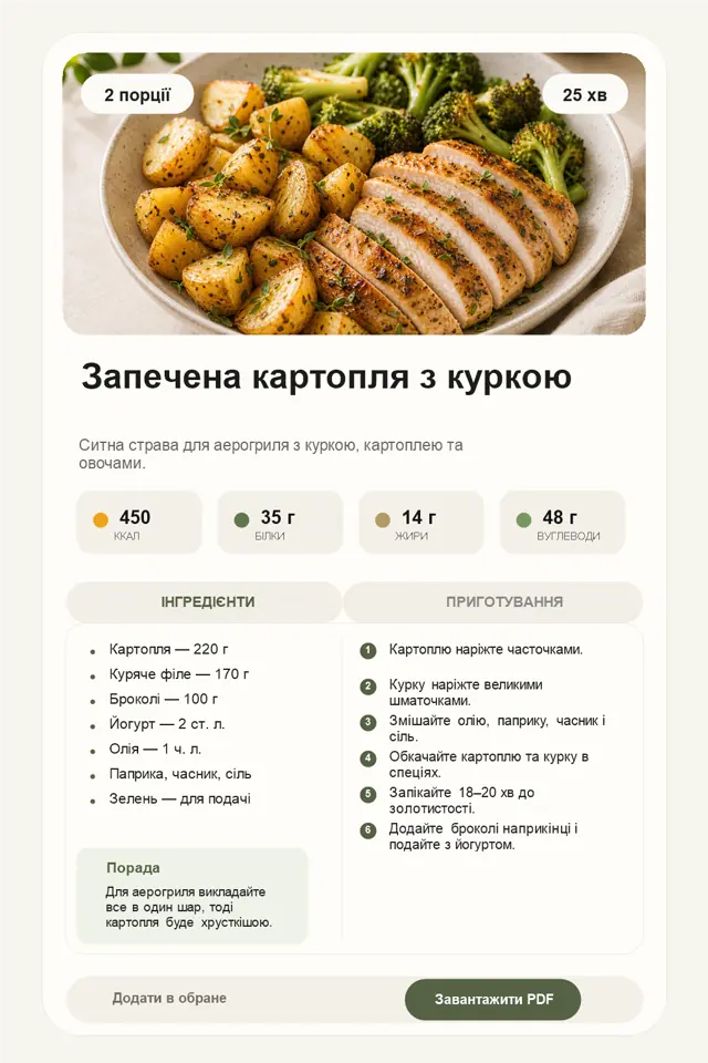 Картка рецепта Запечена картопля з куркою